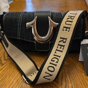 True Religion Black Denim Crossbody with Silver Logo
